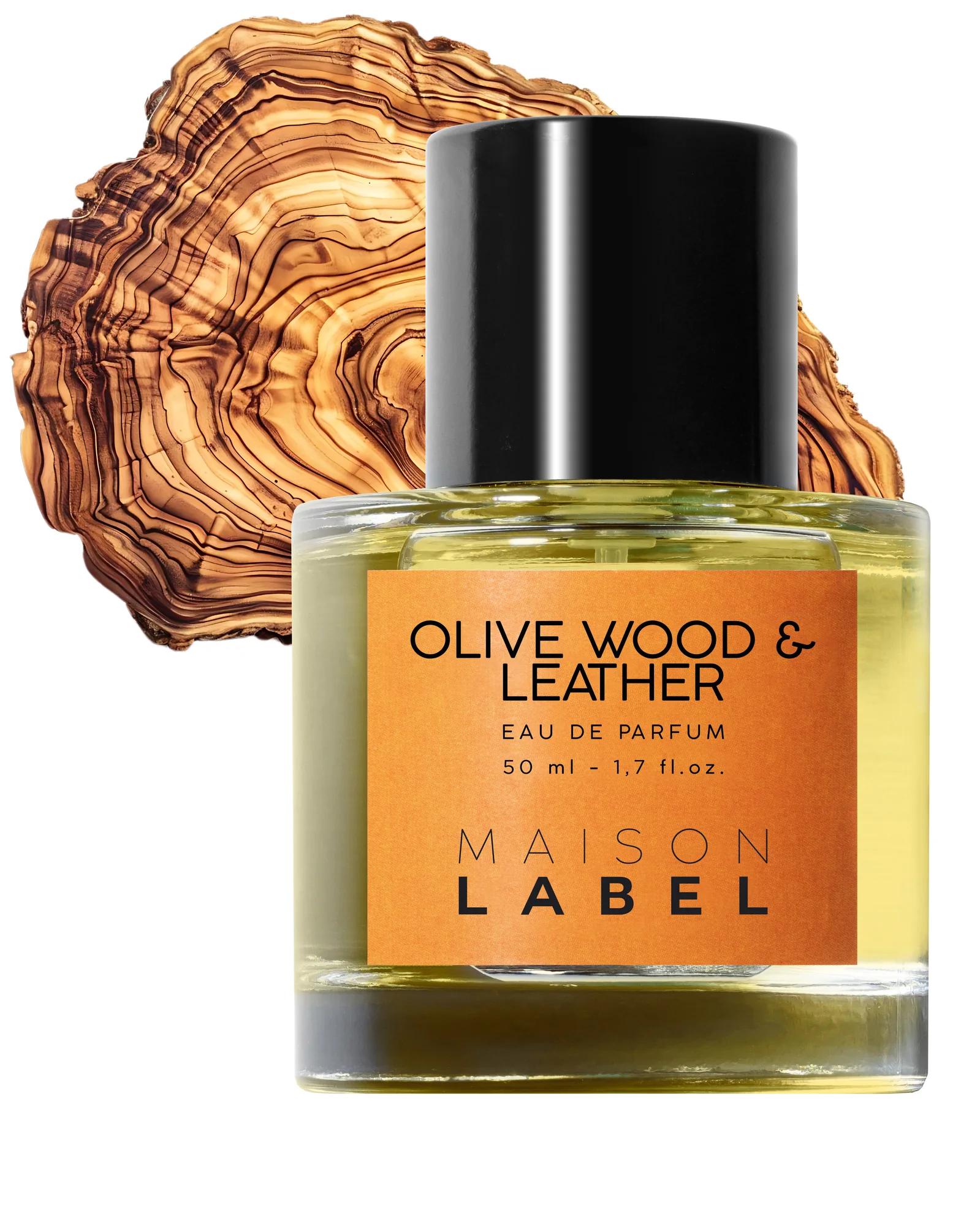 Olive Wood & Leather de Maison Label entouré de ses matières