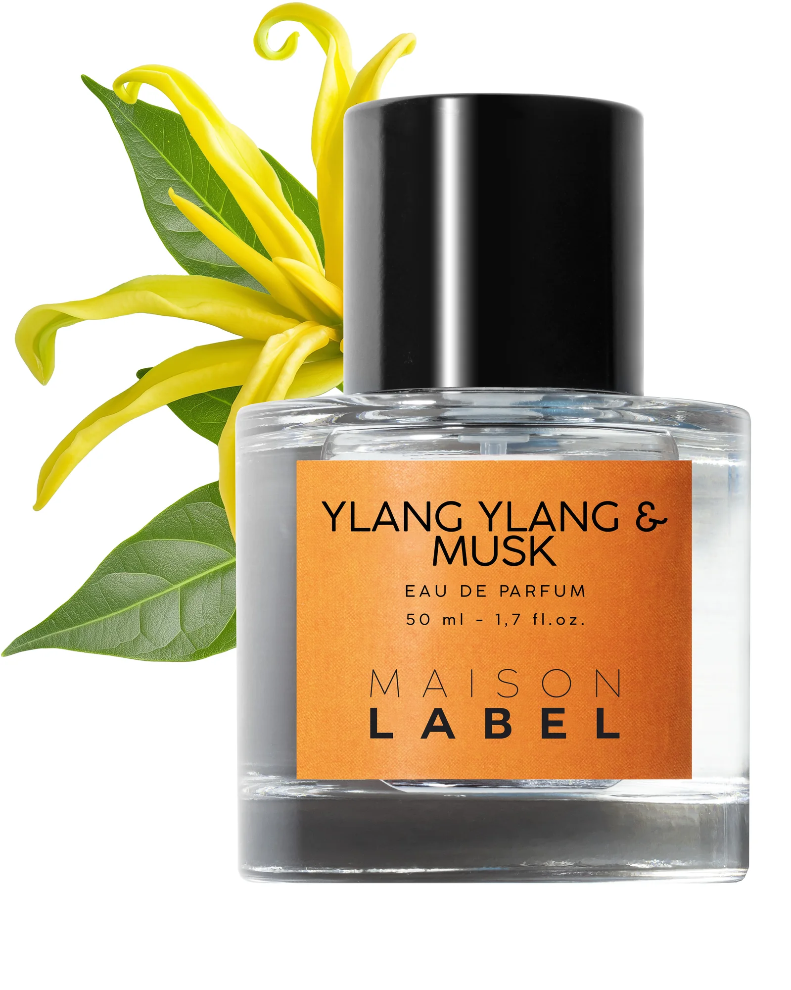 Ylang Ylang & Musk de Maison Label entouré de ses matières